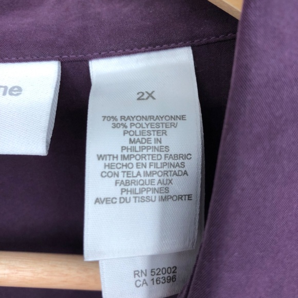 Liz Claiborne Womens Button Front Top Size 2X Purple Grape Office Career Mature - Picture 4 of 14